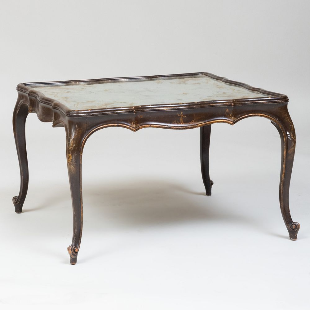 Appraisal: Chinese Inspired Black Lacquer Parcel-Gilt and Verre glomis Low Table