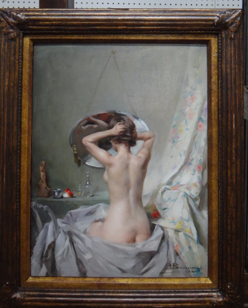 Appraisal: Alexandre Francois Bonnardel - Seated nude before a mirror oil