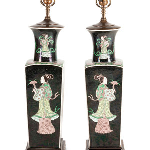 Appraisal: A Pair of Chinese Famille Noire Porcelain Vases th Century