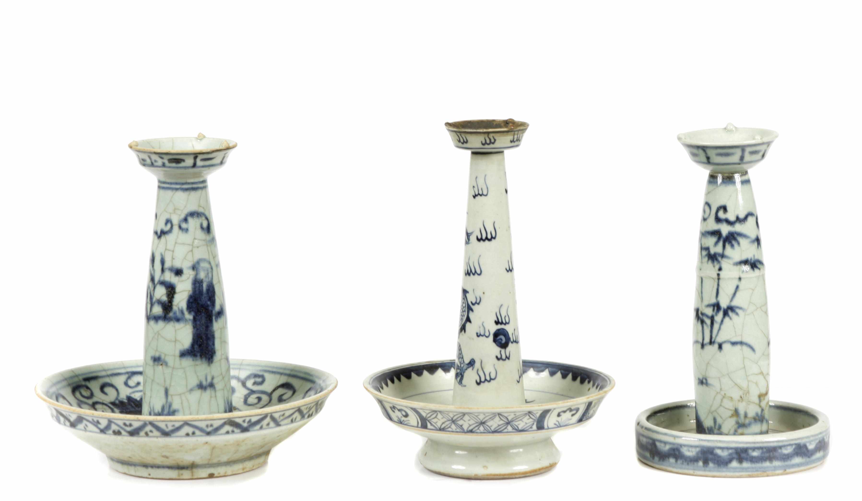 Appraisal: An assembled group of six Chinese blue and white candlesticks