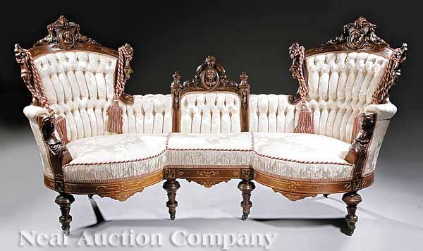 Appraisal: An American Renaissance Carved and Gilt-Incised Walnut Parlor Suite c