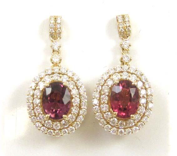 Appraisal: PAIR OF RUBELLITE AND DIAMOND EARRINGS each k yellow gold