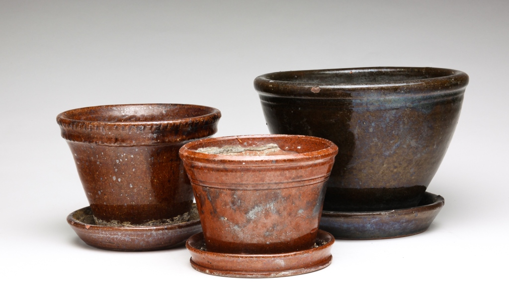 Appraisal: Second half th century Manganese daubed and glazed pots with