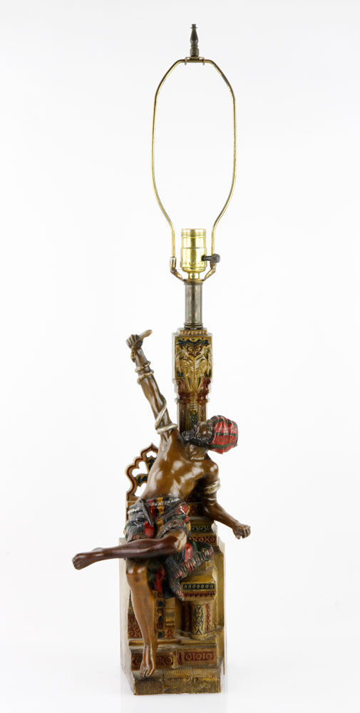 Appraisal: - Antique Orientalist Lamp Antique Orientalist lamp painted metal with