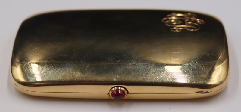 Appraisal: GOLD KT GOLD AND COLORED GEM HINGED CASE Monogrammed kt