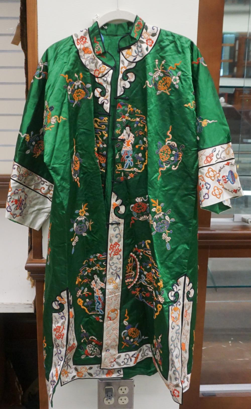 Appraisal: CHINESE EMBROIDERED GREEN SILK JACKET L IN CM Chinese Embroidered