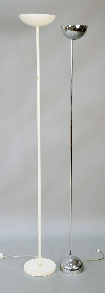 Appraisal: Two modern floor lamps chrome and white painted ht in