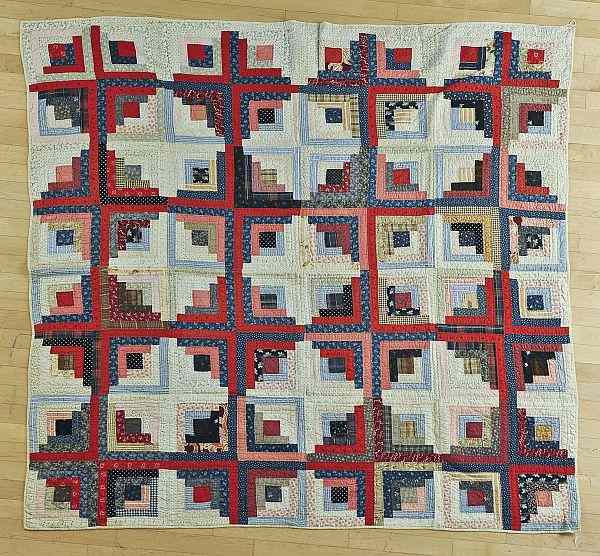 Appraisal: Three pieced log cabin quilts th c