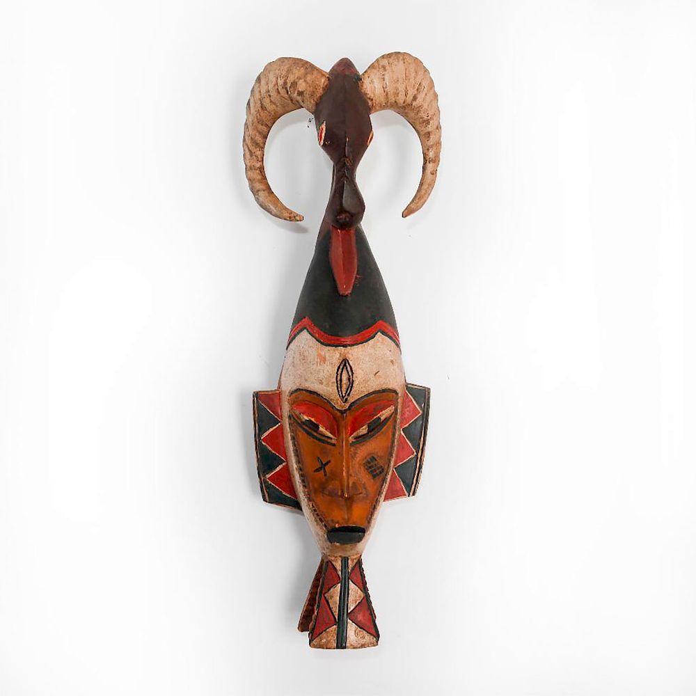 Appraisal: LARGE VINTAGE AFRICAN SONGYE TRIBAL KIFWEBE WALL MASK Exquisite Congolese