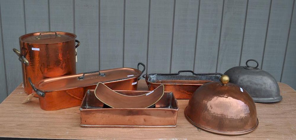 Appraisal: Group Nine Copper Pewter Cookware Items comprising two entree covers