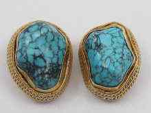 Appraisal: A pair of gilt metal tests silver matrix turquoise earrings