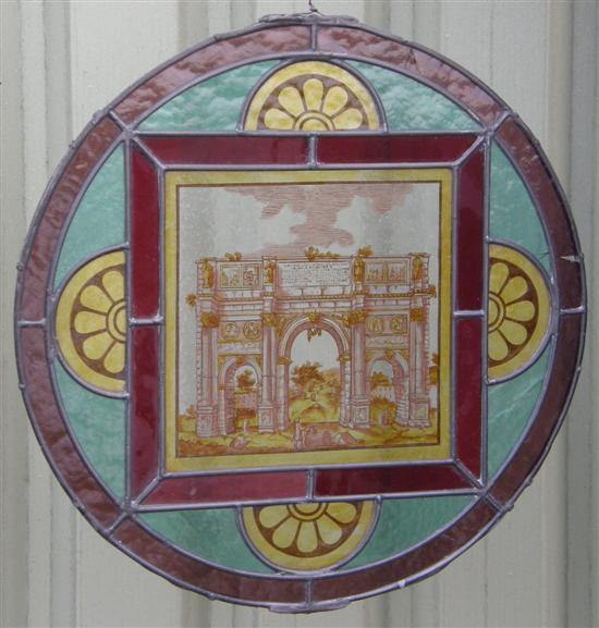 Appraisal: th century stained glass panel painted with a triumphal arch