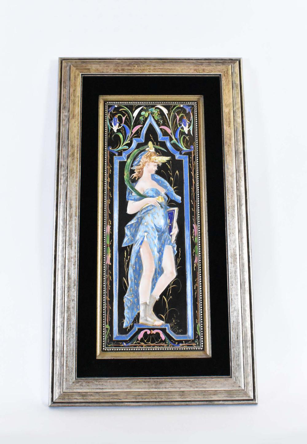 Appraisal: AESTHETIC MOVEMENT PORCELAIN PLAQUE OF A MAIDENFrench circa The reverse