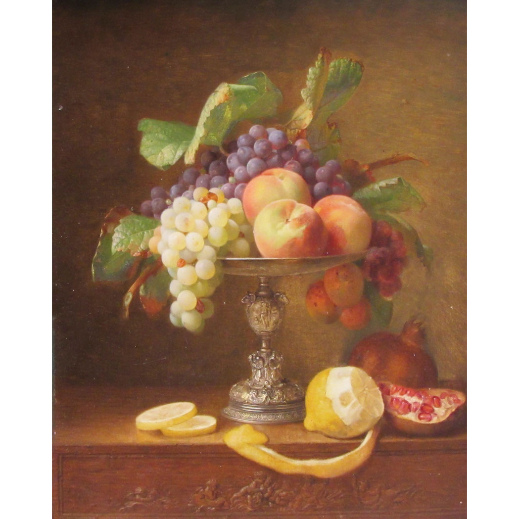 Appraisal: German School th th Century Still Life with Grapes Peaches