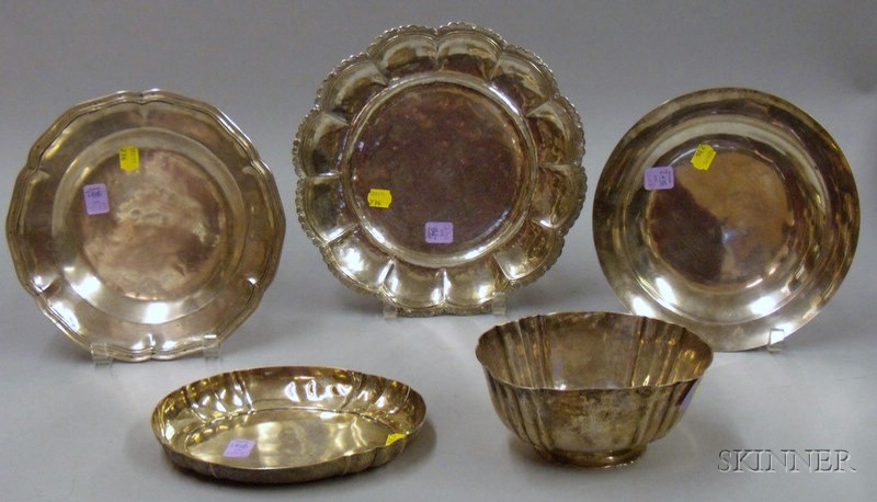 Appraisal: Five Pieces of Silver possibly Persian three plates a tall