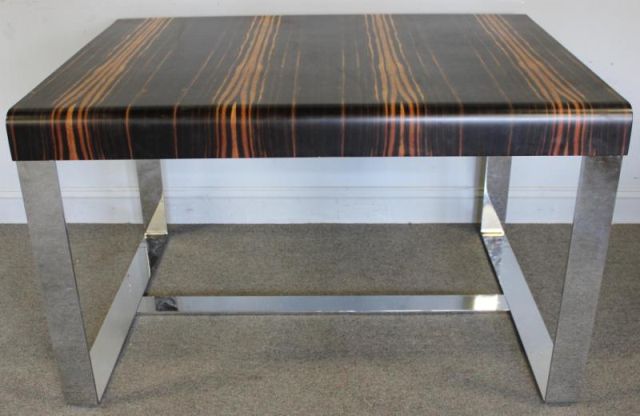 Appraisal: Modern Zebrawood and Chrome Desk Table Beautifully molded zebra wood