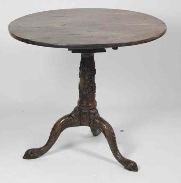 Appraisal: An oak tripod table the circular top on a floral