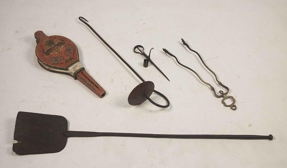 Appraisal: Vintage Fireplace Tools Five assorted vintage fireplace tools Dimensions largest