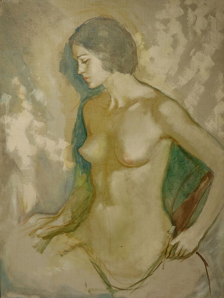 Appraisal: ILLEGIBLY Signed Oil On Canvas Nude Girl Signed lr left