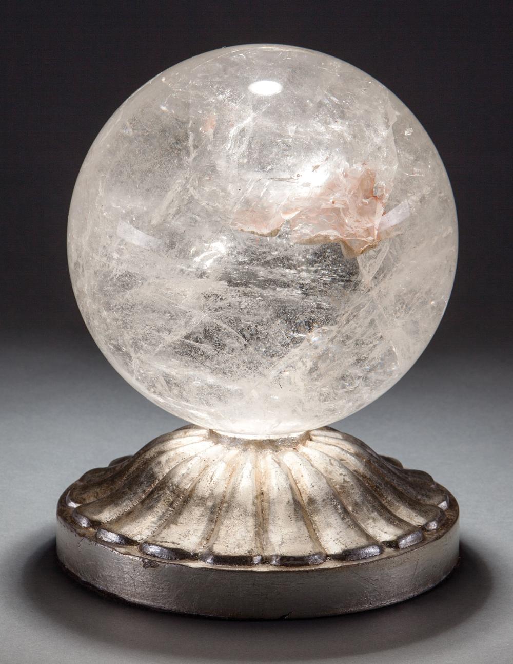 Appraisal: Fine Large Rock Crystal Sphere carved and silver-leafed base overall