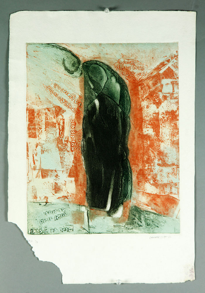 Appraisal: - Hore Abstract Figure Etching Somnath Hore Indian - abstract