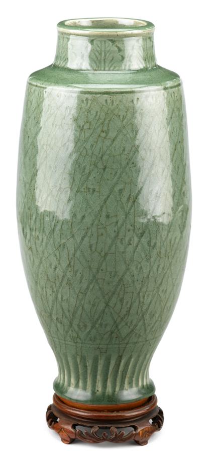 Appraisal: Chinese carved celadon glazed vaseming dynasty