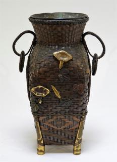 Appraisal: Japanese Meiji Bronze Mixed Metal Woven Vase JAPAN MEIJI PERIOD