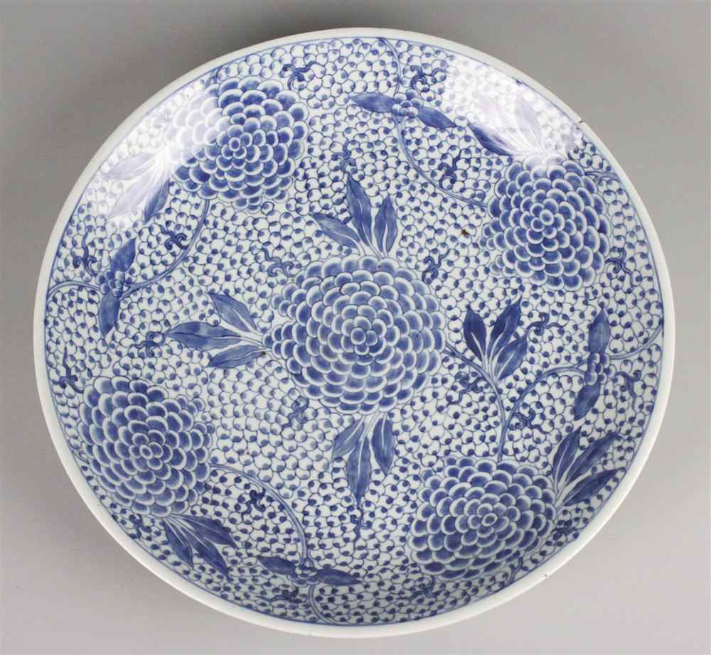 Appraisal: CHINESE BLUE AND WHITE PEONY DISH QING DYNASTY TH TH