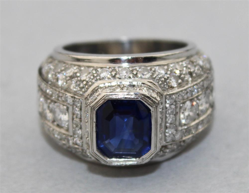 Appraisal: ART DECO PLATINUM AND BLUE SAPPHIRE RING WITH DIAMONDS the