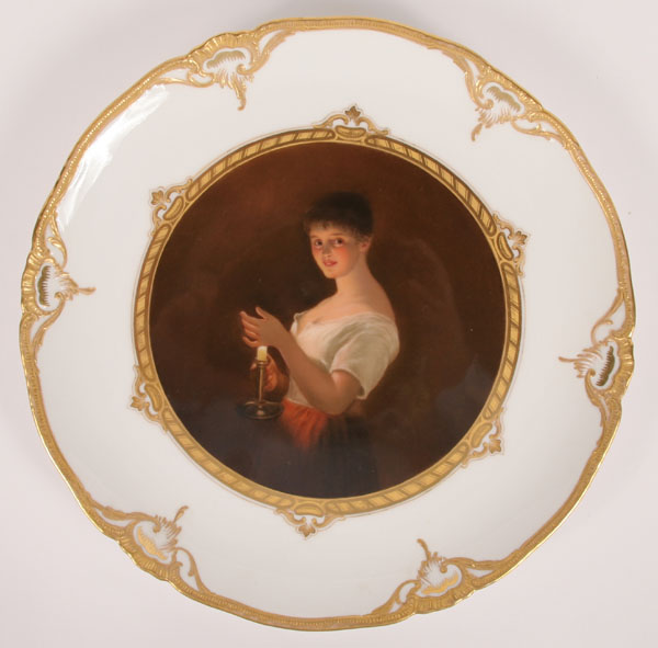 Appraisal: Hand painted KPM plate center depicts young woman in candle