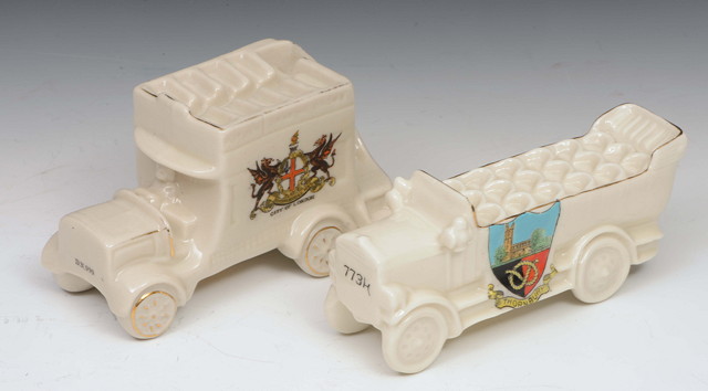 Appraisal: A GROUP OF FOUR CRESTED WARE MILITARY VEHICLES to include