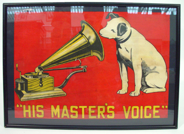 Appraisal: His Master's Voice cloth advertising banner printed in colours reputedly