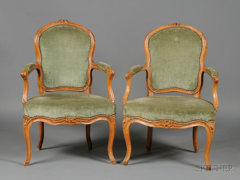 Appraisal: Pair of Louis XV Beechwood Fauteuils en Cabriolet third quarter