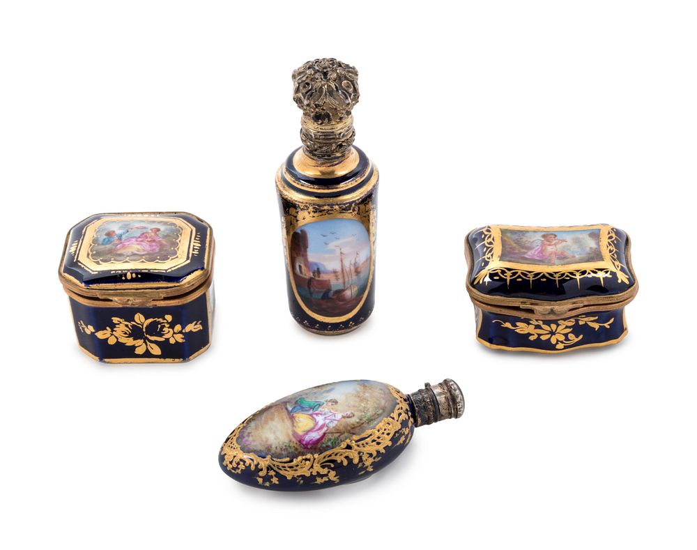 Appraisal: Four Sevres Style Painted and Parcel Gilt Porcelain Articles Four