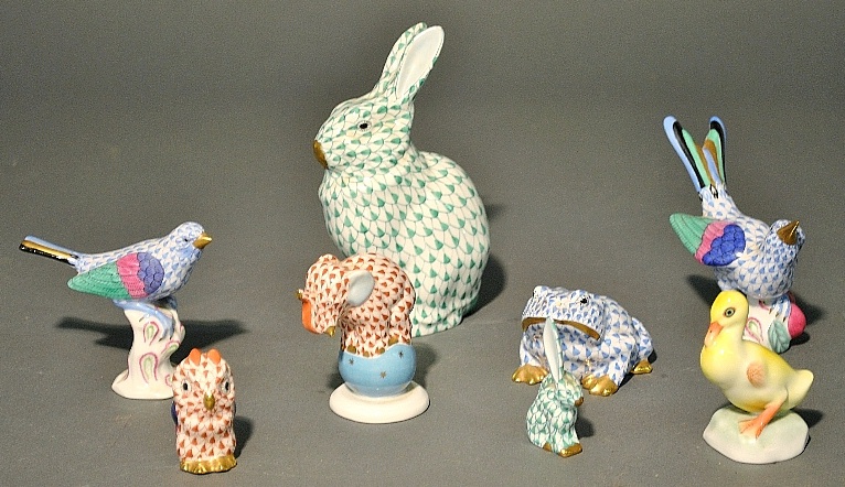 Appraisal: - Eight Herend porcelain painted animals largest rabbit h x