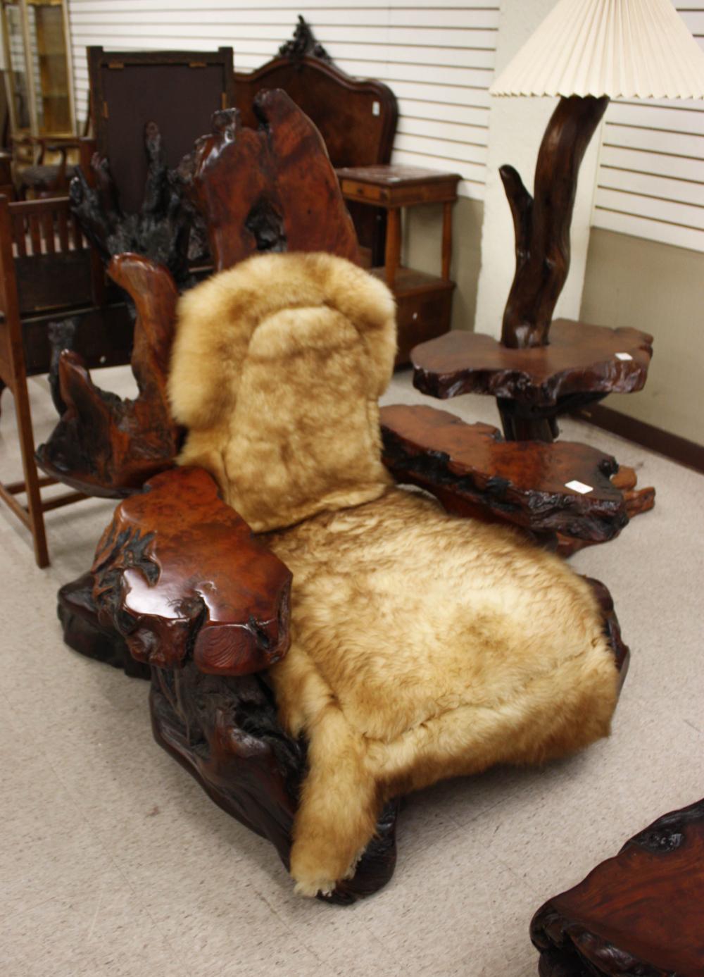 Appraisal: FREEFORM ARTISAN STUDIO REDWOOD BURL ARMCHAIR H x W x