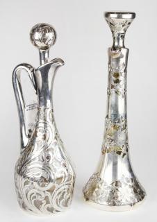 Appraisal: lot of American silver overlaid crystal stoppered ewers including a