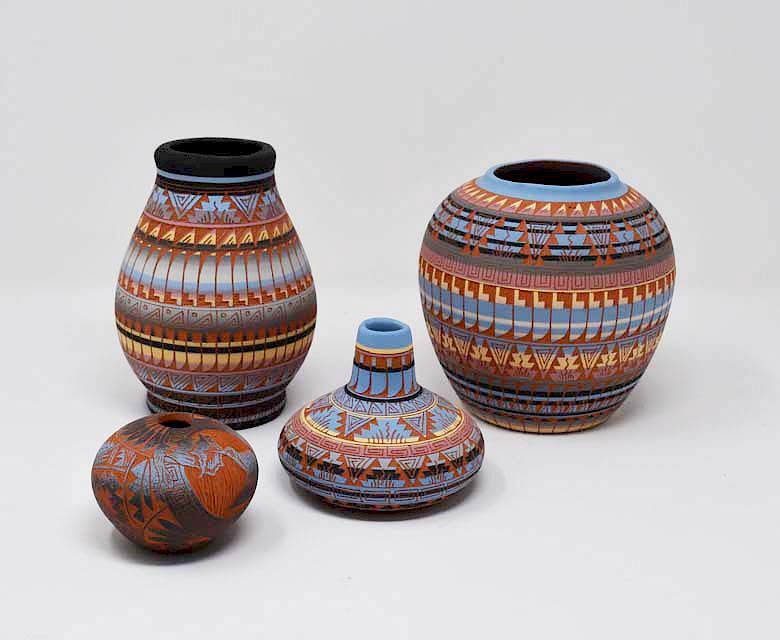 Appraisal: Navajo pottery vases Navajo pottery vases all signed Dineh tallest