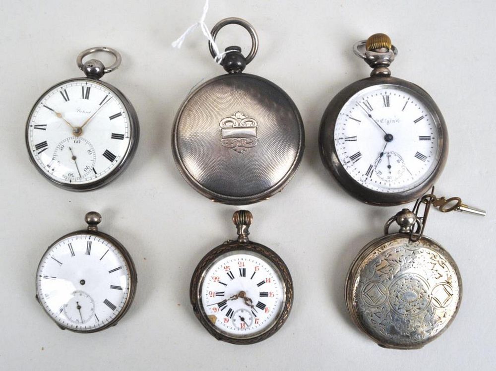 Appraisal: Group Seven Vintage Pocket Watches including Elgin jewels National Watch