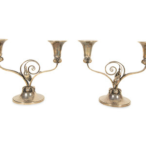 Appraisal: A Pair of Georg Jensen Silver Two-Light Candelabra Mid- th