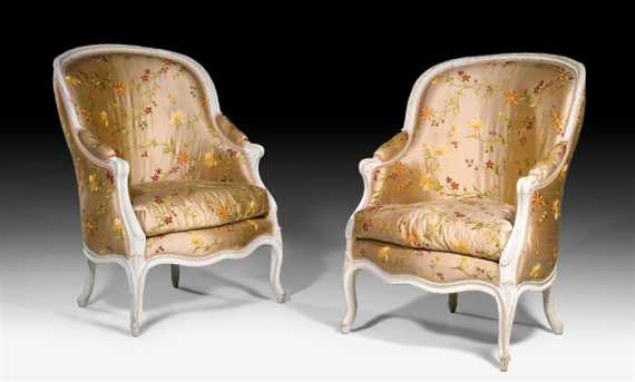 Appraisal: PAIR OF PAINTED BERGERES Louis XV stamped OTHON Pierre Othon