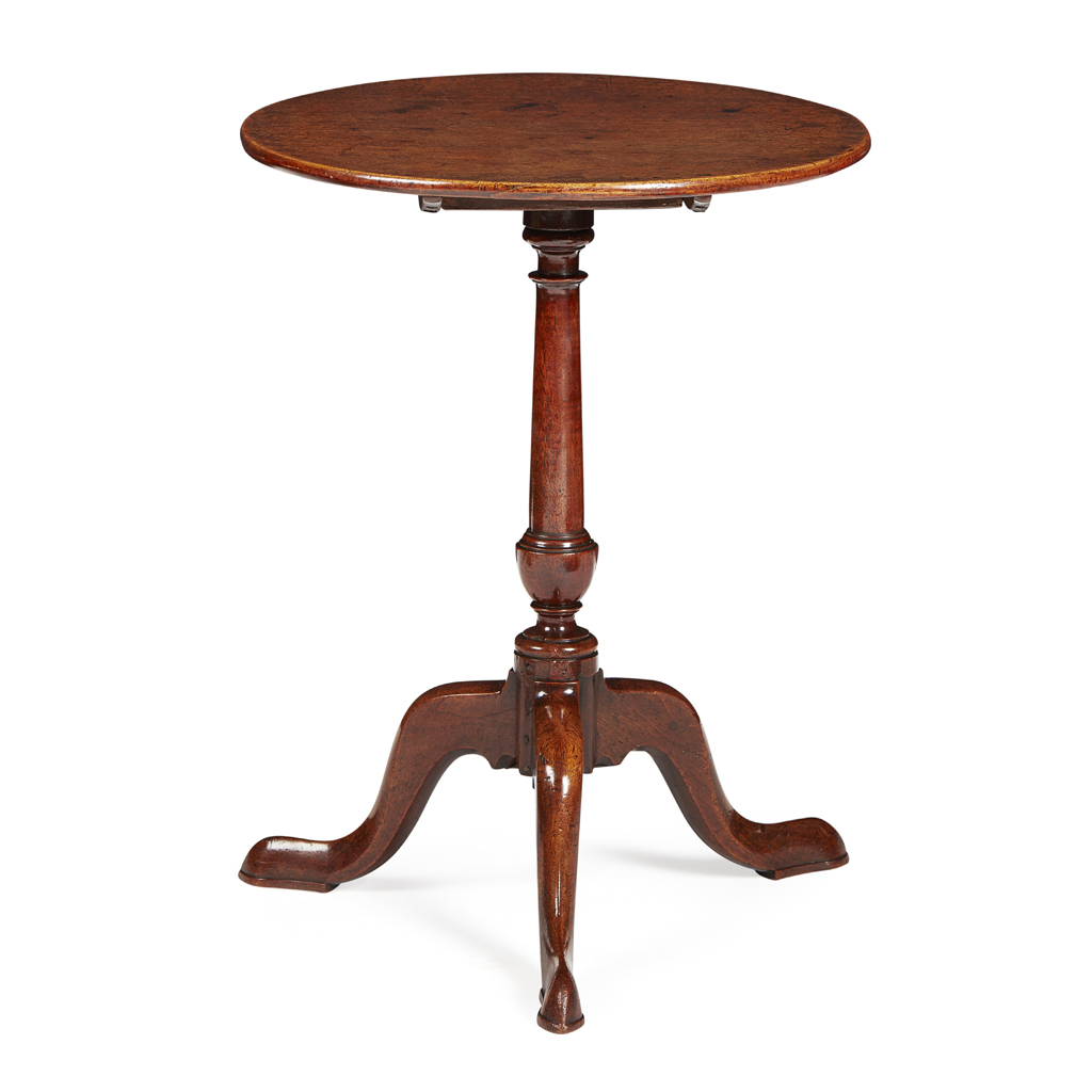 Appraisal: GEORGE III MAHOGANY TILT TOP TRIPOD TABLE TH CENTURY the