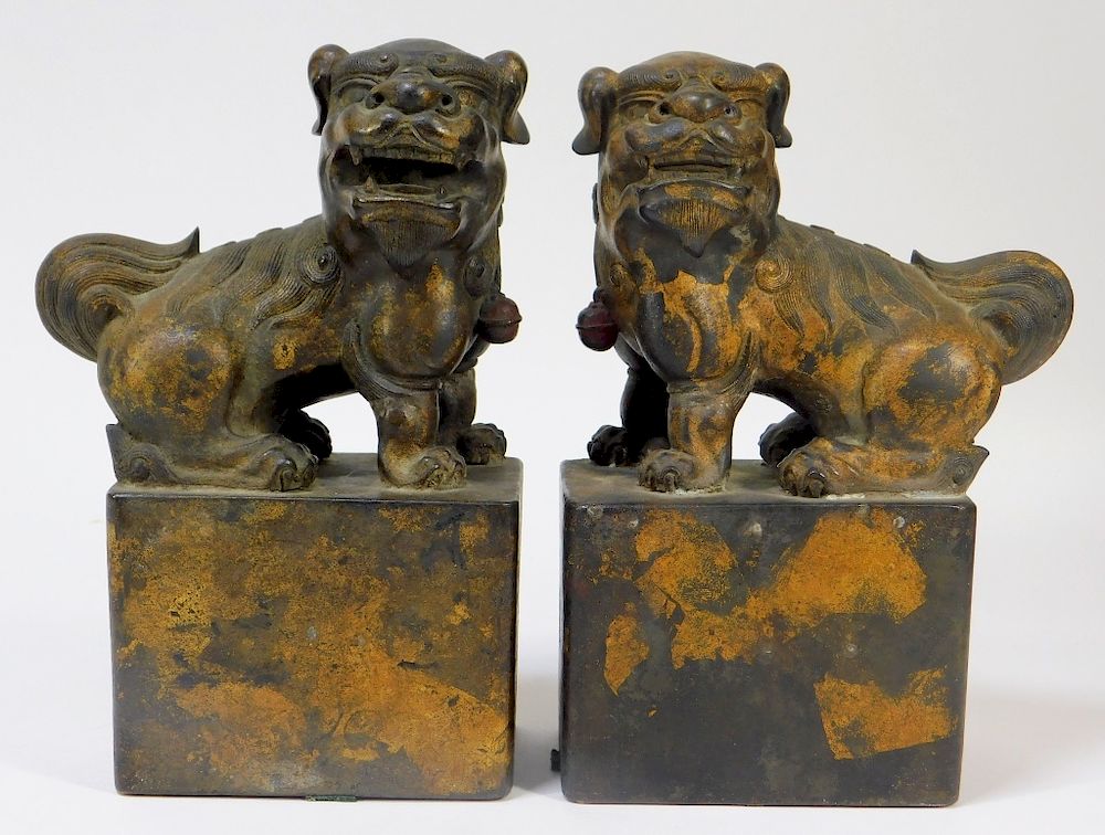 Appraisal: PR Chinese Ming Dynasty Gilt Bronze Foo Dog Seals China