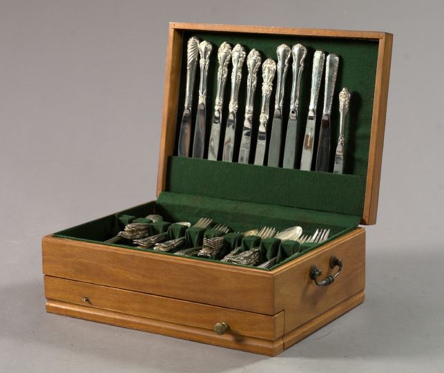 Appraisal: Cased Forty-Eight-Piece Group of Assembled American Sterling Silver Flatware including