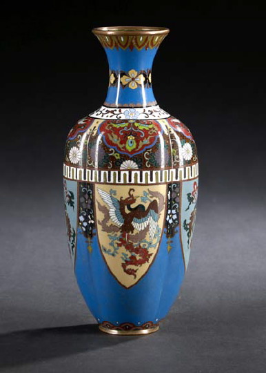 Appraisal: Japanese Multicolored Cloisonne Vase th century the lobed baluster-form body