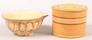 Appraisal: Two Pieces of Yellowware Pottery Muti-colored Sponge Decorated Batter Bowl