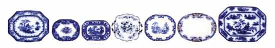 Appraisal: Various flow blue platters with scenery Wedgwood Chapoo pattern H