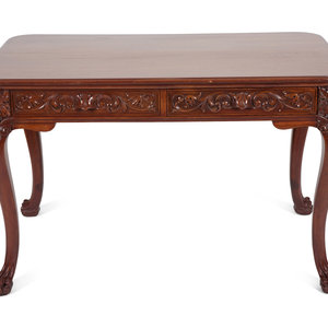 Appraisal: A Georgian Style Carved Mahogany Writing Table th Century Height