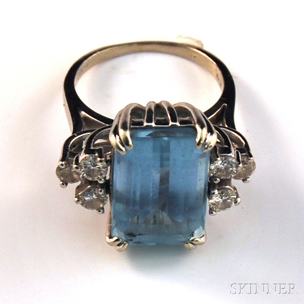 Appraisal: kt White Gold Light Blue Gemstone and Diamond Cocktail Ring