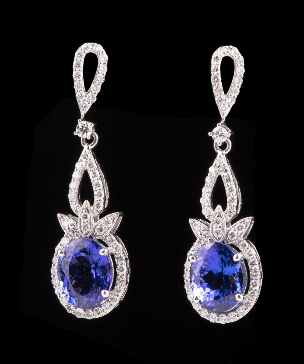 Appraisal: Platinum Tanzanite and Diamond Dangle Earrings two central prong set